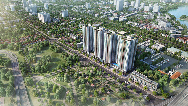 Phối cảnh dự án Phương Đông Green Park – số 1 Trần Thủ Độ, Hoàng Mai, HN