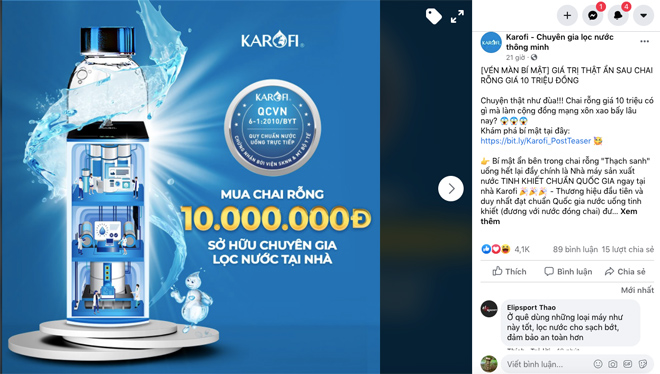 Ngày 1.6, Karofi đã vén màn Bí mật thực hư về chai nước rỗng giá 10 triệu đồng