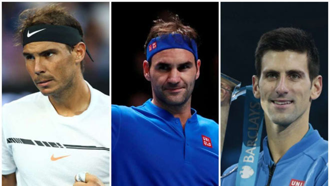 Djokovic (phải) có thành tích đấu set 5 ở Grand Slam hơn đứt Nadal (trái) và Federer