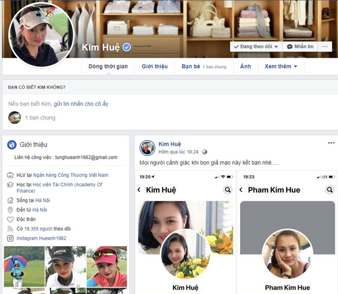 Kim Huệ cảnh báo các fan chớ mắc lừa nhận lời kết bạn từ 2 tài khoản Facebook mạo danh cô