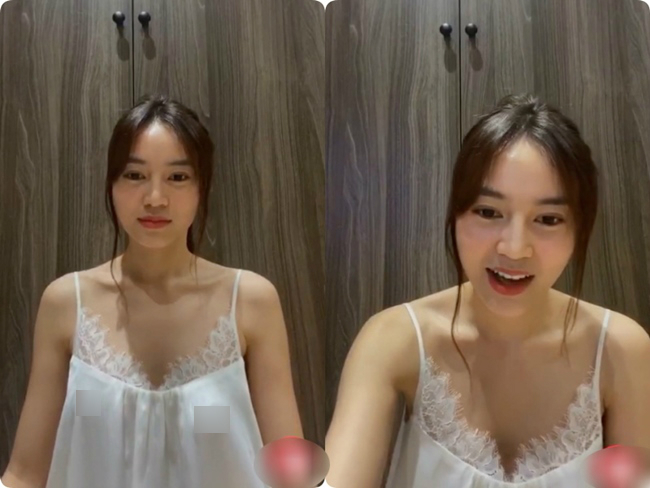 Trong lúc livestream, "ngọc nữ trăm tỷ" Ninh Dương Lan Ngọc cũng gặp phải "tai nạn" lộ điểm nhạy cảm do diện váy ngủ hai dây mỏng tang.
