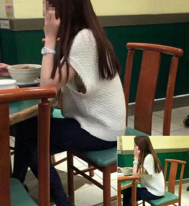 Một cô gái ở châu Á gặp sự cố hớ hênh khi đi ăn ở nhà hàng.