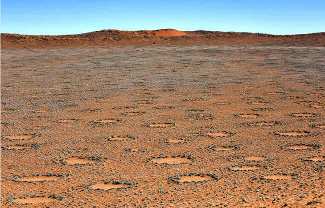 Vòng tròn cổ tích (Namibia): Hàng triệu mảng tròn rải rác trên sa mạc ở quốc gia Namibia thuộc châu Phi. Những hình bầu dục kỳ lạ này được gọi là vòng tròn cổ tích trông như thể chúng được tạo ra bởi những sinh vật nhỏ bé. 

