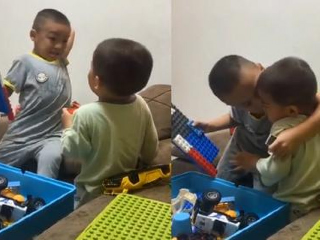 Bạn trẻ - Cuộc sống - Bị em đánh đau phát khóc, cậu anh hùng hổ giơ tay rồi làm 1 hành động khiến ai cũng kinh ngạc