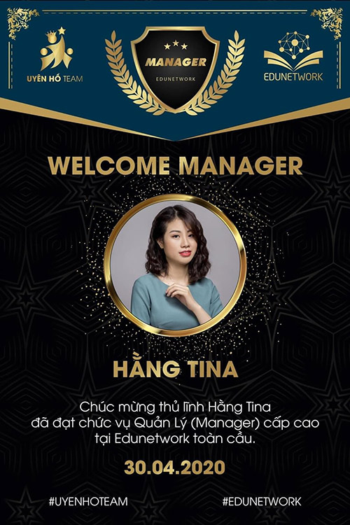 Hằng đã lên quản lí cấp cao toàn cầu và là thủ lĩnh hệ thống VN.
Facebook Hằng Tina