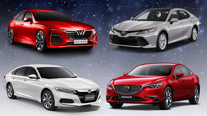 Phân khúc sedan hạng D tại Việt Nam chứng kiến sự cạnh tranh của VinFast Lux A2.0, Toyota Camry, Mazda 6 và Honda Accord