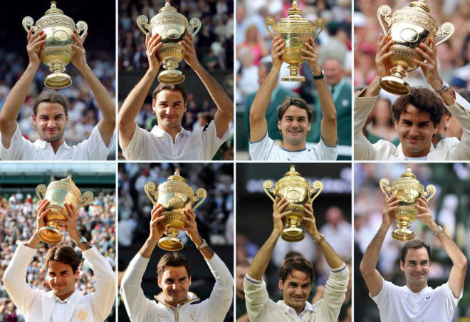 Federer đang giữ kỷ lục đáng nể với 8 chức vô địch đơn nam Wimbledon