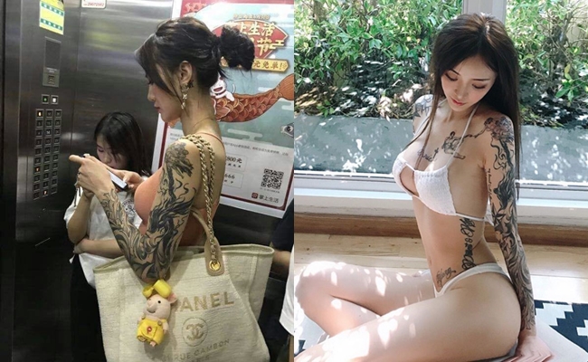 Cô nàng hot girl xăm trổ ở thang máy được các trang tin Trung Quốc đăng tin trở lại.