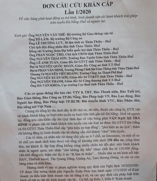 Đơn cầu cứu khẩn cấp của xe buýt tuyến Huế - Đà Nẵng trước vấn nạn bùng phát xe chở khách trá hình