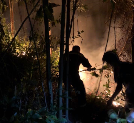 Lực lượng chức năng tham gia dập đám cháy ở xã Đông Hiếu, thị xã Thái Hòa trong đêm 22-6 - Ảnh C. An