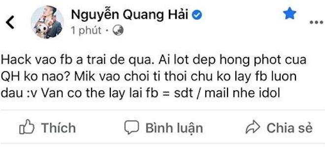 Tài khoản Facebook của Quang Hải bị hack, tung loạt tin nhắn riêng tư - 1