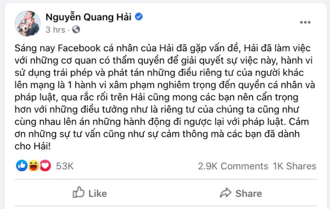 Tài khoản Facebook của Quang Hải bị hack, tung loạt tin nhắn riêng tư - 2