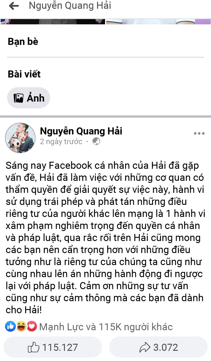 Cục An ninh mạng vào cuộc truy tìm người hack facebook cầu thủ Quang Hải - 2