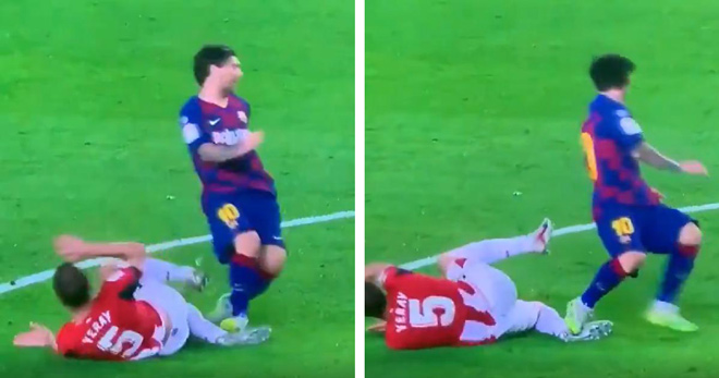 Messi có tình huống giẫm chân đối thủ vô cùng nguy hiểm
