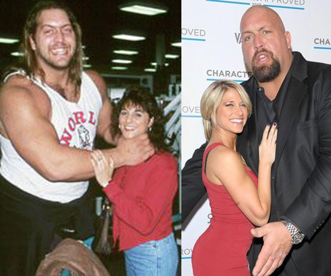Big Show cao hơn vợ cũ (trái) 56 cm, hơn vợ hiện tại (phải) 46 cm