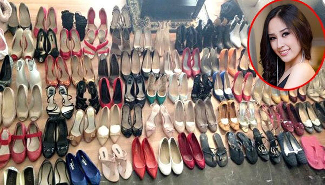 Một loạt giày dép trong bộ sưu tập của người đẹp.
