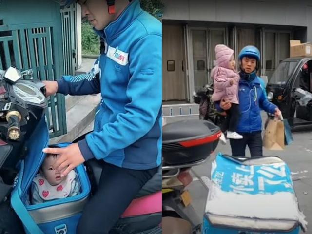 Media - Cha shipper để con gái vào thùng hàng rồi mang đi làm gây xúc động