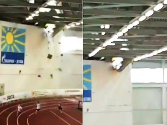 Thể thao - Giật mình VĐV nhí tại Nga suýt bị sắt đá rơi xuống vì mái nhà sập