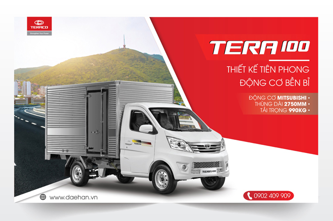 TERA100 sở hữu thiết kế thùng dài nhất phân khúc xe tải nhẹ dưới 1 tấn.