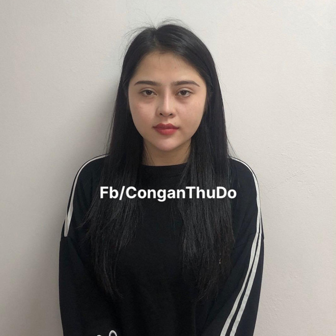 Nguyễn Thị Hạnh tại trụ sở công an.