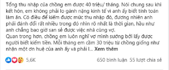 Mỗi tháng chồng đưa 30 triệu, tuyên bố "chẳng ai sướng hơn em" - 1