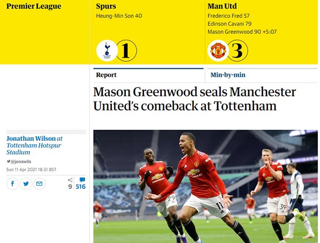 Jonathan Wilson của The Guardian chỉ trích việc Tottenham một lần nữa để mất thế dẫn bàn