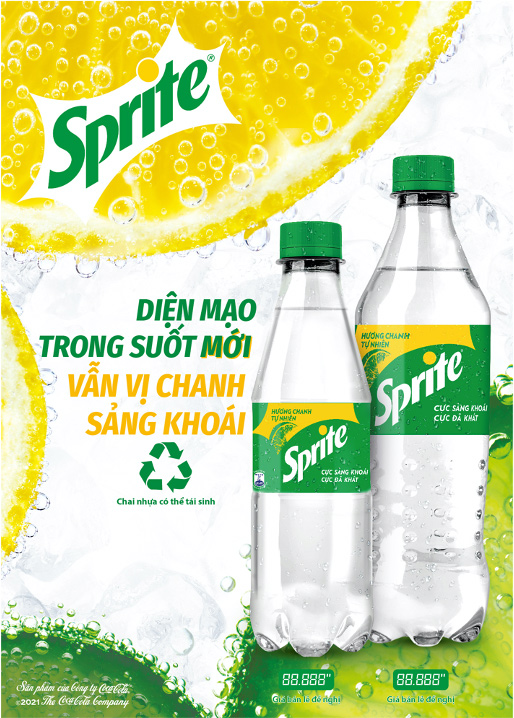 Coca-Cola Việt Nam ngừng sử dụng chai nhựa xanh đặc trưng đối với sản phẩm Sprite và chuyển sang chai nhựa PET trong suốt nhằm thúc đẩy quá trình tái chế chai nhựa tại Việt Nam.