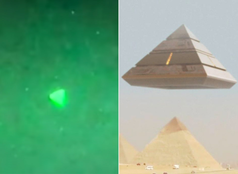 UFO hình kim tự tháp xuất hiện trong video.