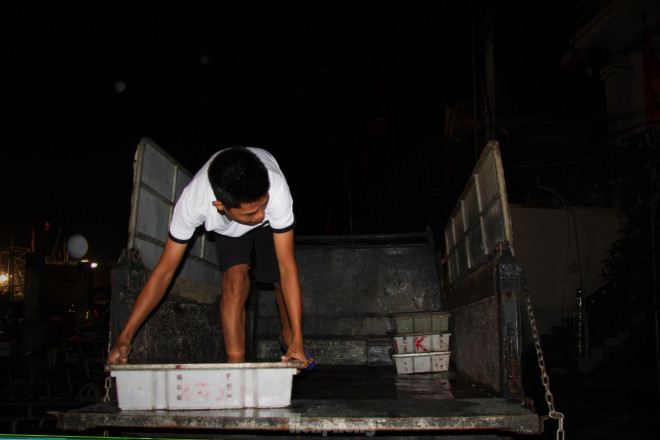 1h sáng, Cảng cá Lạch Quèn - một trong những cảng cá lớn nhất Nghệ An tấp nập người mua, bán. Tàu thuyền cũng nối đuôi nhau cập cảng. Niềm vui lao động những ngày thuyền về càng làm không khí tại đây thêm phần sôi động.