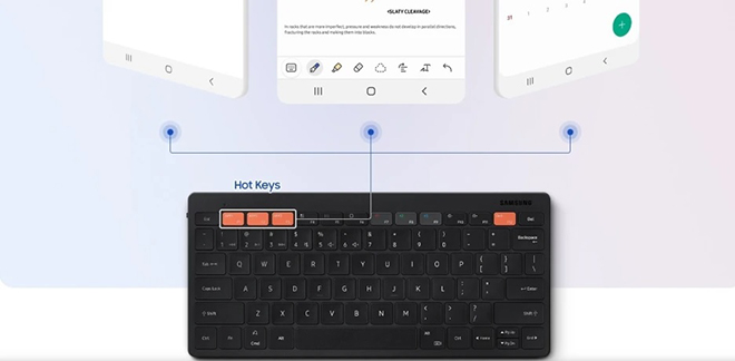 Bàn phím&nbsp;bàn phím Samsung Smart Keyboard Trio 500 tương thích với cả PC, tablet và smartphone.