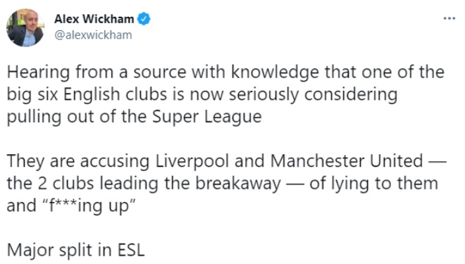 Một CLB thuộc Big 6 (nhiều khả năng là Man City) đòi bỏ Super League vì mâu thuẫn với MU, Liverpool