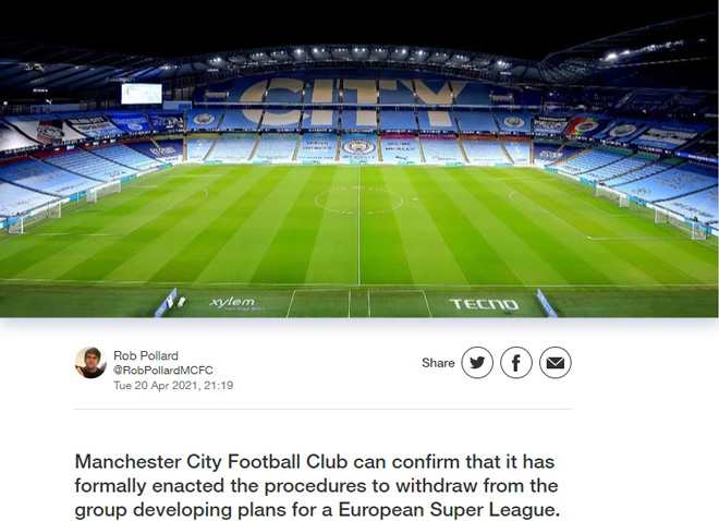 Man City chính thức rời Super League