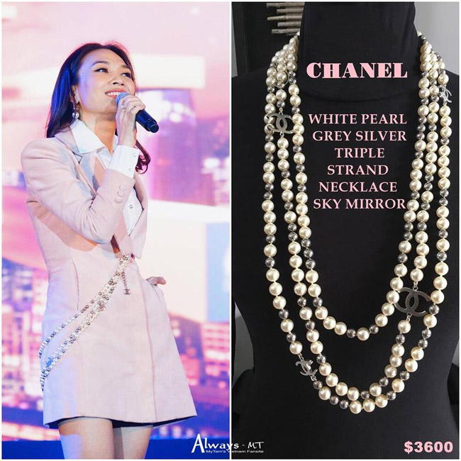 Vòng cổ ngọc trai Chanel khoảng 82 triệu đồng, Mỹ Tâm đem… quấn áo! (Nguồn: Always MT).
