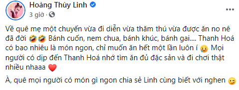 Hoàng Thùy Linh chia sẻ.
