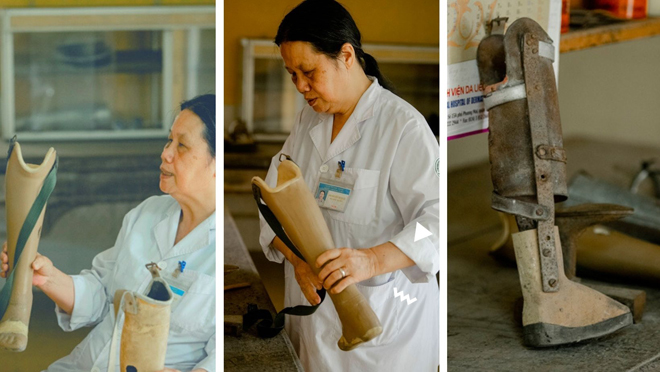 Bà Xuân nghiên cứu làm chân giả cho bệnh nhân