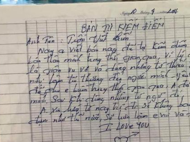Bạn trẻ - Cuộc sống - Chồng U40 viết kiểm điểm xin lỗi vợ: Dòng chữ cuối cùng khiên ai đọc cũng 'rụng tim'