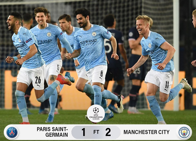 Man City thắng 2-1 ngay trên sân của PSG ở trận lượt đi