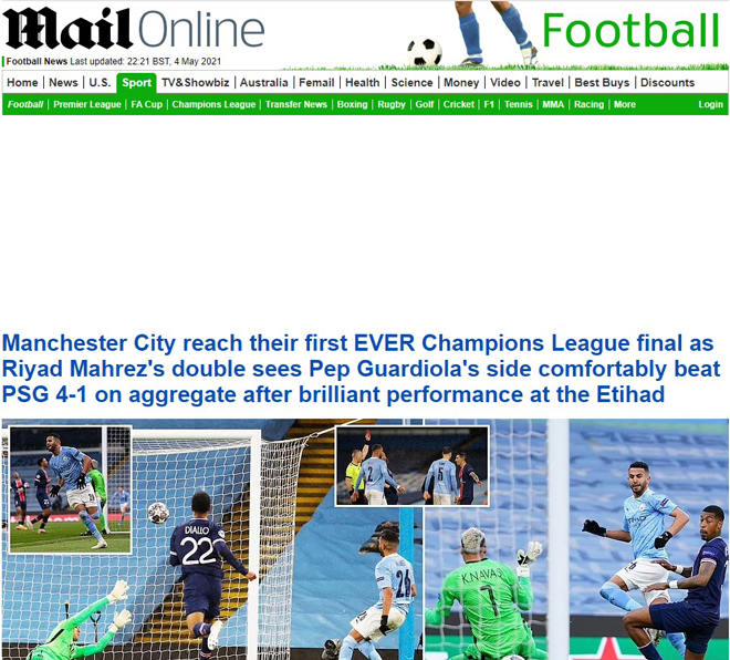 Tờ DailyMail ca ngợi màn trình diễn vượt trội của Man City