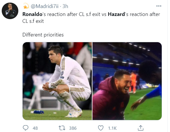 Fan Real Madrid căm phẫn Hazard vì “ăn mừng” Chelsea vào chung kết Cúp C1 - 2