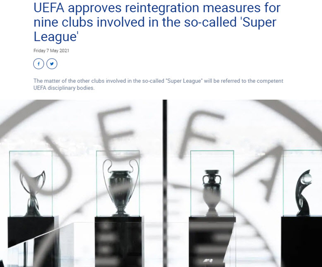 UEFA chính thức ra án phạt về Super League