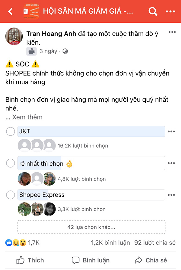 Kết quả bình chọn đơn vị giao hàng mà mọi người yêu quý nhất trên “Hội săn mã giảm giá – Nghiền Shopee”.