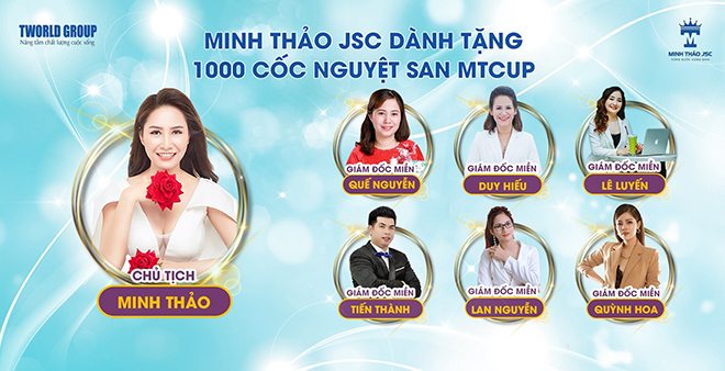 Chủ tịch Minh Thảo và 6 giám đốc miềntrong chương trình tặng 1000 cốc nguyệt san MTcup