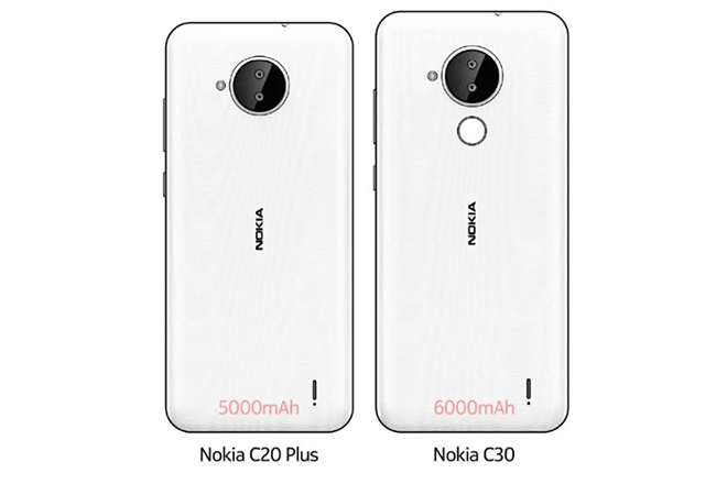 Hình ảnh phác họa mặt sau của Nokia C20 Plus và C30.