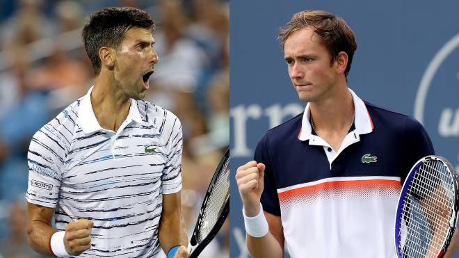 Medvedev (phải) có thể soán ngôi số 1 của Djokovic nếu vô địch Roland Garros nhưng cũng có thể mất ngôi số 2 nếu tiếp tục chơi dở
