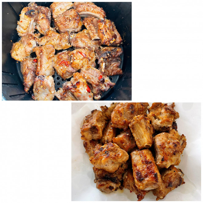 Thành phẩm khi nướng bằng nồi chiên không dầu và rán bằng chảo. Tuy nhiên làm ít sau cho vào nồi chiên nướng cho nhanh và bớt dầu mỡ.