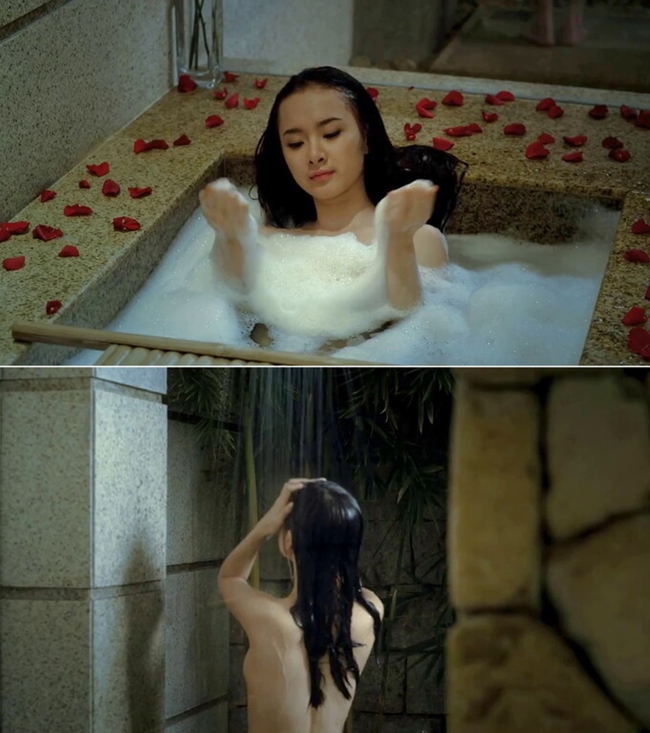 Khi mới 18 tuổi, Phương Trinh từng có cảnh nóng táo bạo trong phim Biết chết liền. Nữ diễn viên 9X có cảnh tắm trần sexy không kém các đàn chị.
