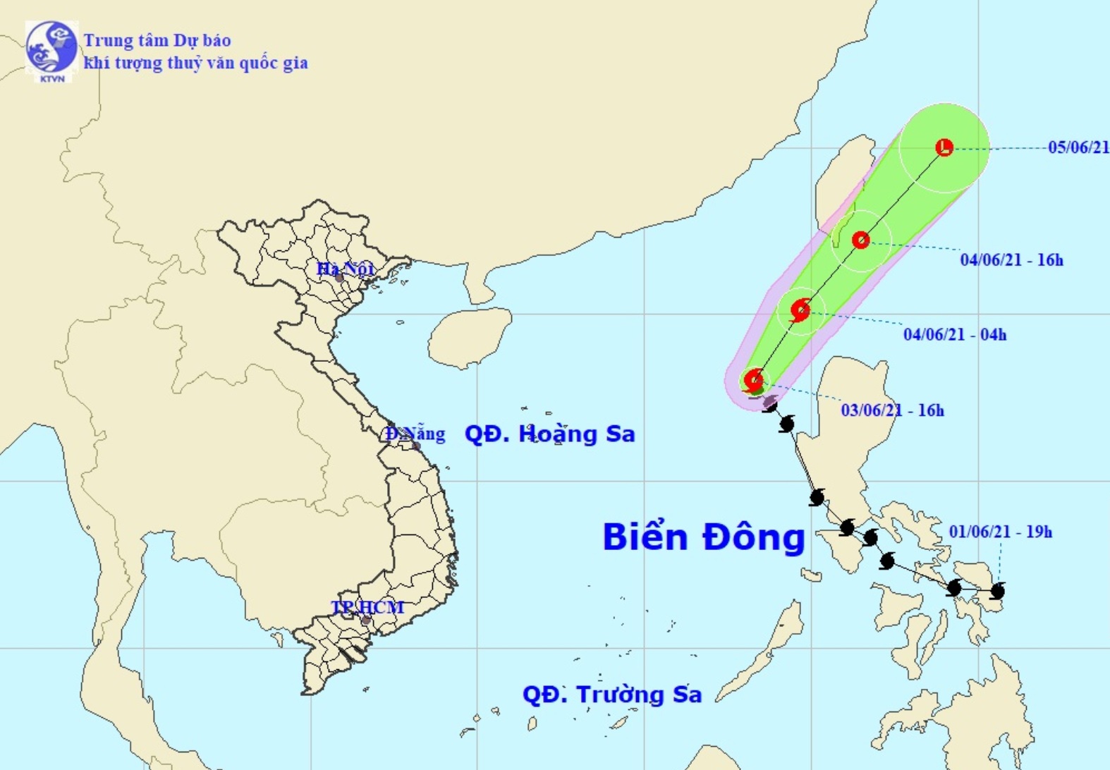Vị trí và hướng di chuyển tiếp theo của bão số 1 Choi-wan. Ảnh: Trung tâm Dự báo KTTVQG.