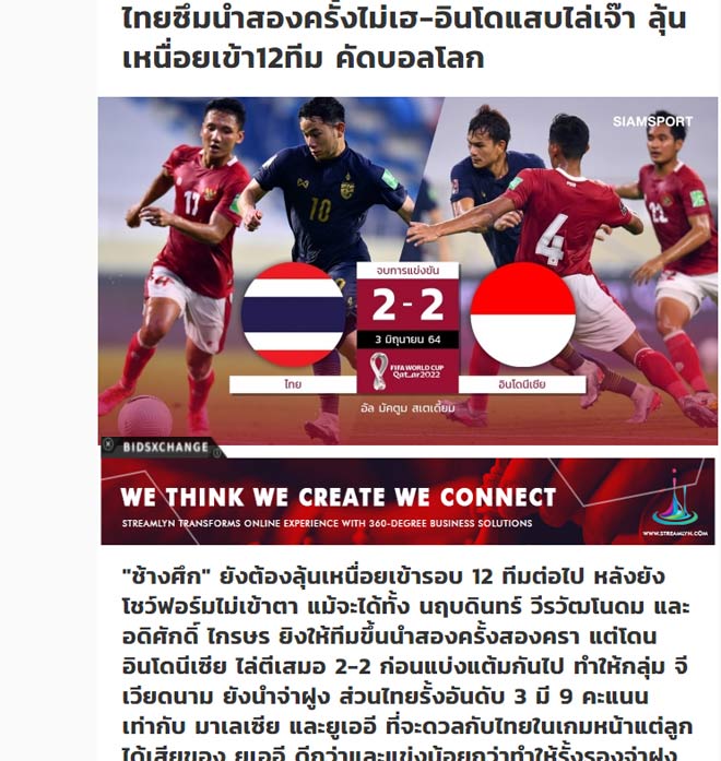 Tờ Siam Sport đánh giá ĐT Thái Lan chơi tấn công tốt nhưng phòng ngự vẫn nhiều lúc sơ hở khi bị ĐT Indonesia cầm hòa 2-2 tại UAE