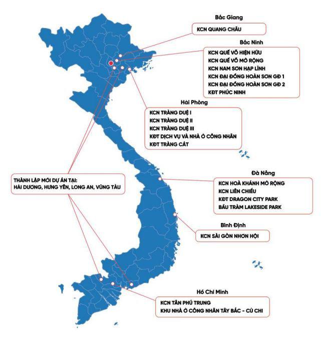 Các dự án của Kinh Bắc trải dài từ Bắc vào Nam.