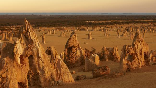 The Pinnacles, Vườn quốc gia Nambung - Tây Úc: Nằm rải rác trong Vườn Quốc gia Nambung, những mỏm đá vôi này được hình thành sau khi một biển nước cổ xưa từng ở đây rút đi. 
